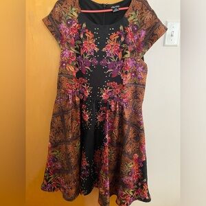City Chic Eclectic Floral Print Dress with Beading